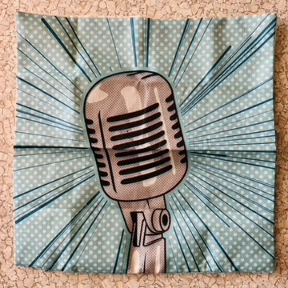 Super cool baby blue vintage microphone graphic canvas pillow cover